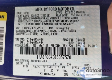 2014 Ford Fusion S from USA, damaged, VIN 1FA6P0G73E5357570